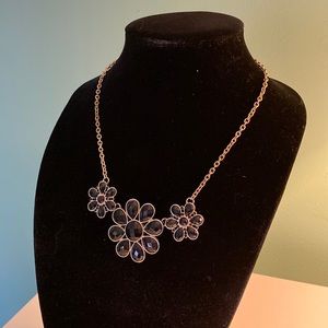 Black flower statement necklace; approx 16 inches long